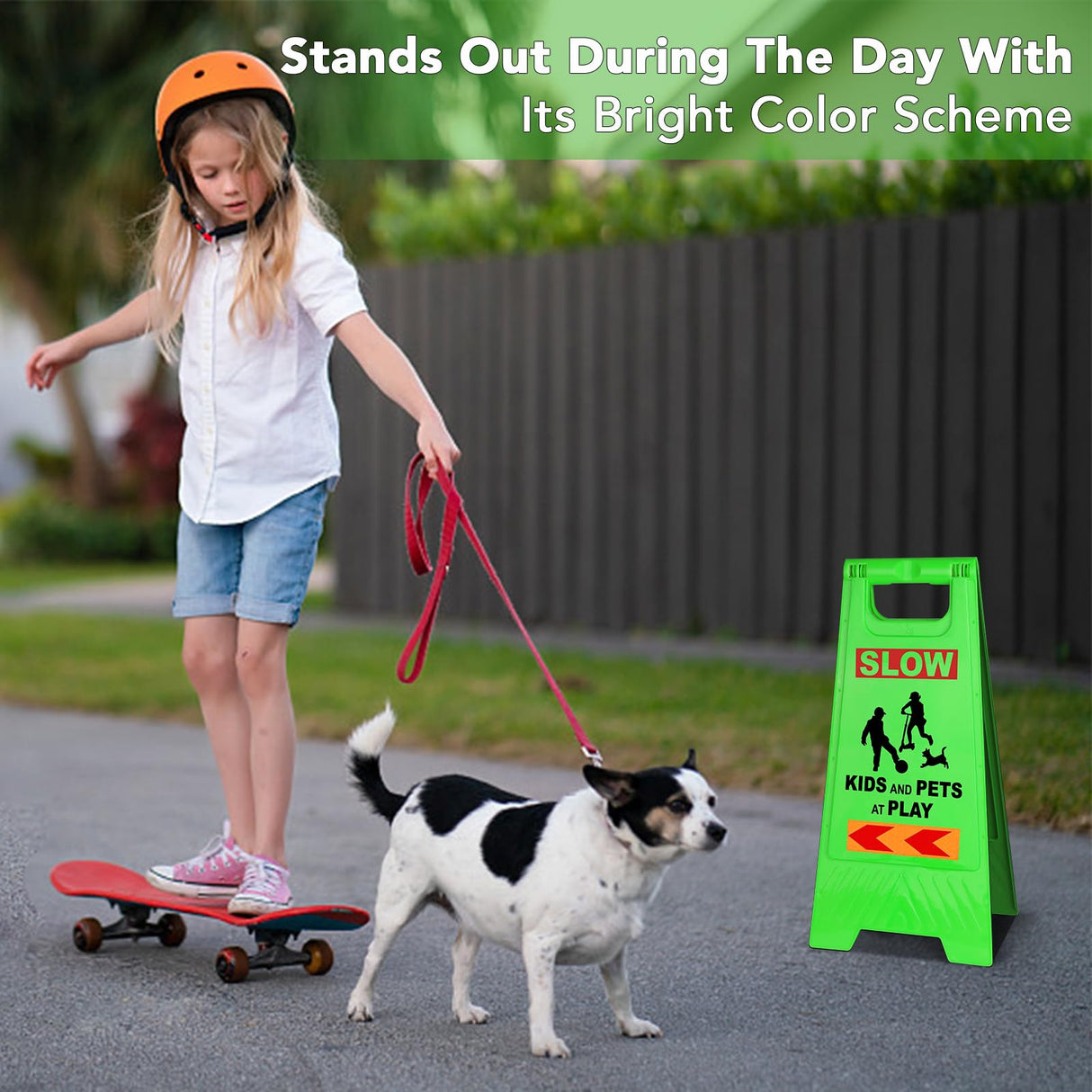 XPCARE 24 Inches Kids Playing Sign for Street, 3PACK Green Children at Play Safety Sign with Reflective Tapes,Caution Slow Down for Street,Kids and Pets at Play Warning Signs