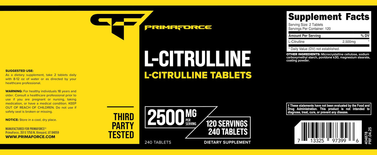 Primaforce L-Citrulline 2500mg, 240 Tablets, 120 Servings