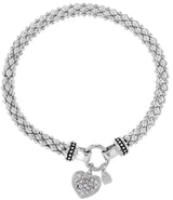 Nine West Pave Heart Stretch Bracelet - Silver Tone Chrome Hearts Ring Style with Clear Glass Crystals, 2.25in Diameter Elastic Band, Silver Heart Rings for Women Design, Zinc & Brass Construction