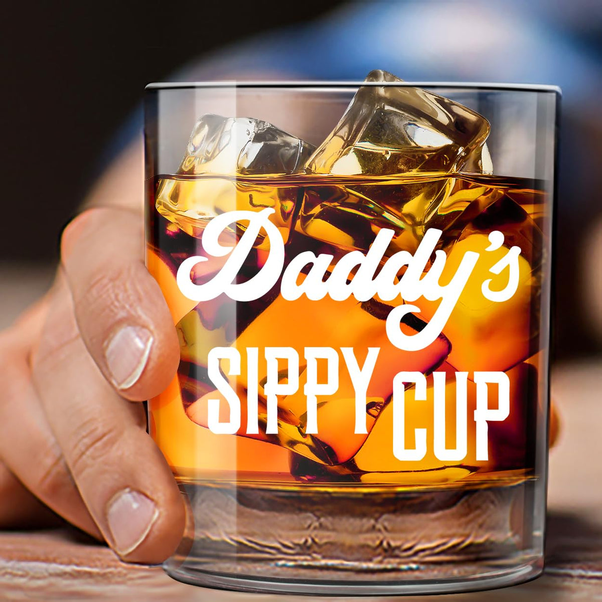 LIGHTEN LIFE Daddy's Sippy Cup Whiskey Glass 12 oz,Unique Dad Gift in Valued Wooden Box,Funny Gag Gift for New Dad,Father,Husband from Kids Wife for Father's Day,Birthday,Christmas