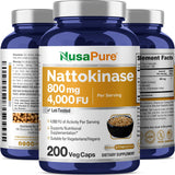 NusaPure Nattokinase 4000 FU 800mg, 200 Veggie Capsules (Vegan, Non-GMO)