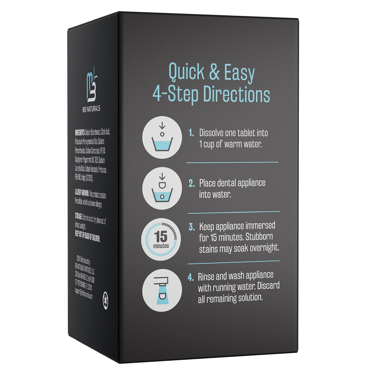 Overnight + Whitening Retainer Cleaner | FSA HSA Approved | Remove Stains, Discoloration, and Plaque | 4 Month Supply | Denture Cleanser with Whitening Boost by M3 Naturals