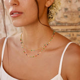 MTMY Beaded Necklaces for Women 14K Gold Plated Dainty Colorful Green/Rose Beaded Pearl Choker Necklace Delicate Boho Jewelry Gift (Layer-mix color)