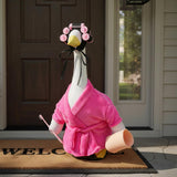 POZMTIORE Lady Porch Goose Outfit Set for 23'' Cement Plastic Lawn Goose Statue Bathrobe, Hair Rollers, Toothbrush & Cup for Garden Yard Decor (Rose Red)