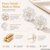 HETICA Camellia Pearl Stud Earrings for Women, White Floral Wedding Gift