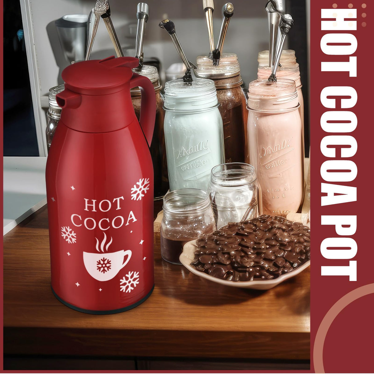 LemonRoad 1 Pcs 68 oz Hot Chocolate Drink Dispenser Red Cocoa Drink Dispenser for Keeping Christmas Hot Cocoa Bar Supplies for Chocolate Party Favors Supplies