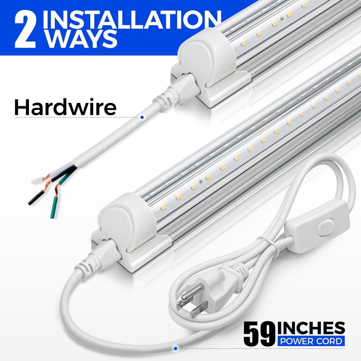 Barrina LED Shop Lights, 8FT 72W 10000LM 5000K, Daylight White, V Shape, Clear Cover, High Output, Linkable, T8 LED Tube Light, for Garage 8 Foot with Plug (Pack of 10)