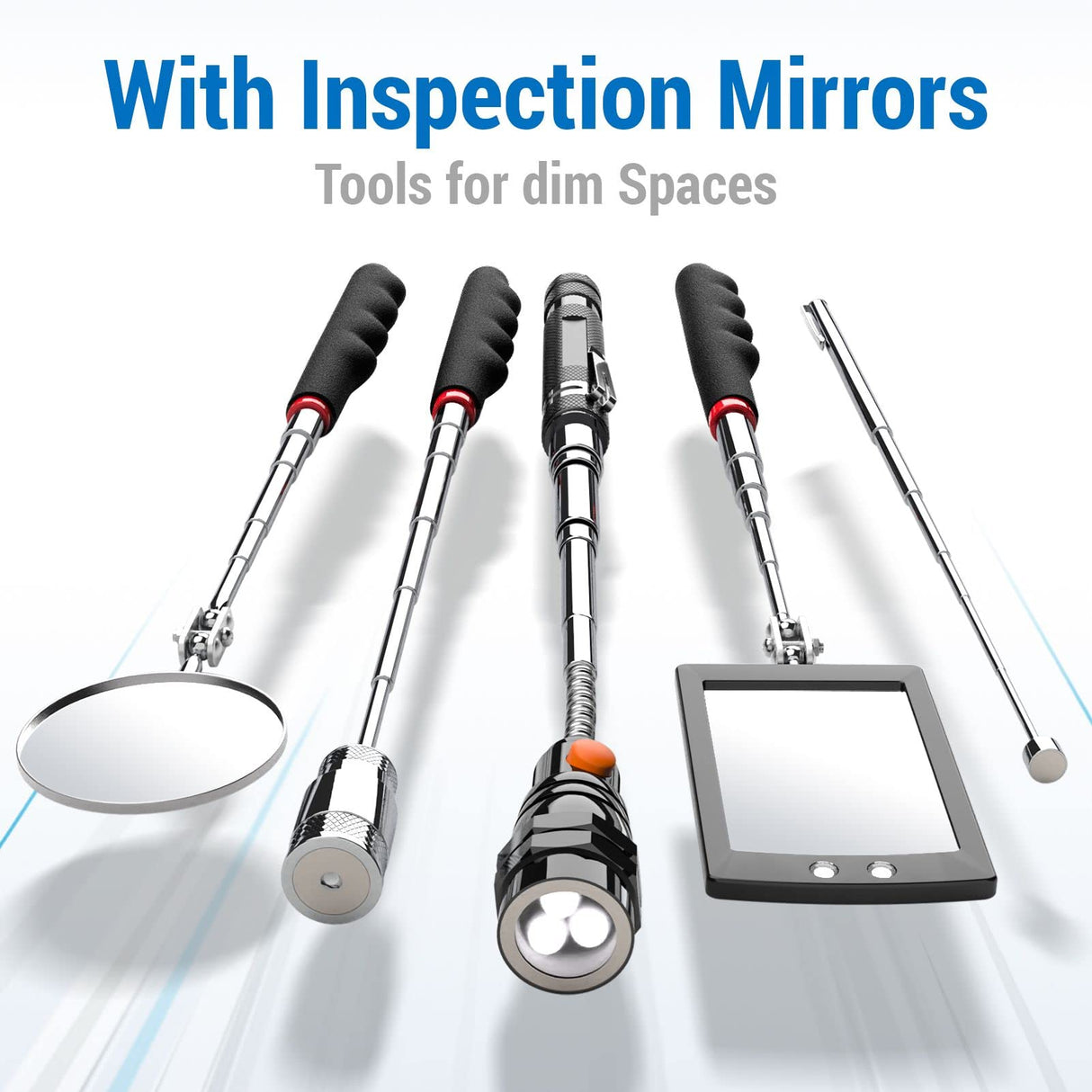 Telescoping Magnetic Pick Up Tool with 1 lb and 15 lb Pickup Rod, Round and Square 360 Swivel Adjustable Inspection Mirror and Flexible LED Flashlight, Fathers Day Gifts for Dad, Him, Husband, Men