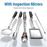 Telescoping Magnetic Pick Up Tool with 1 lb and 15 lb Pickup Rod, Round and Square 360 Swivel Adjustable Inspection Mirror and Flexible LED Flashlight, Fathers Day Gifts for Dad, Him, Husband, Men