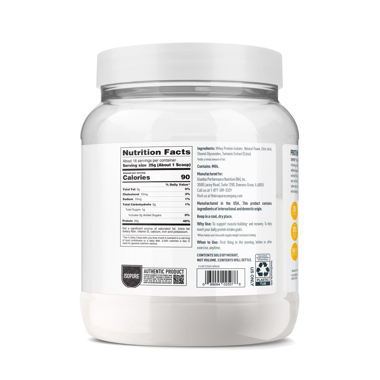 Isopure Clear Whey Isolate Protein Powder, Lactose Free, Gluten Free, Naturally Flavored, Citrus Lemonade, 20g Protein Per Serving, 14.1 Oz, 16 Servings (Packaging May Vary)