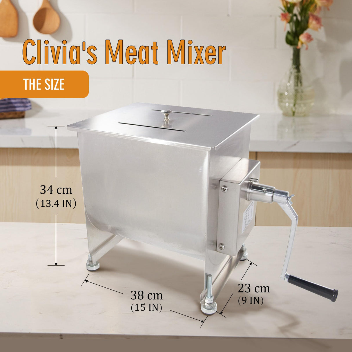 CMI Commercial Stainless Steel Manual Meat Mixers with lid,16Lb/10L Fixed Tank,(Mixing Maximum 15Lb for Meat),Sausage Mixer Machine Meat Processing Equipment