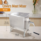 CMI Commercial Stainless Steel Manual Meat Mixers with lid,16Lb/10L Fixed Tank,(Mixing Maximum 15Lb for Meat),Sausage Mixer Machine Meat Processing Equipment