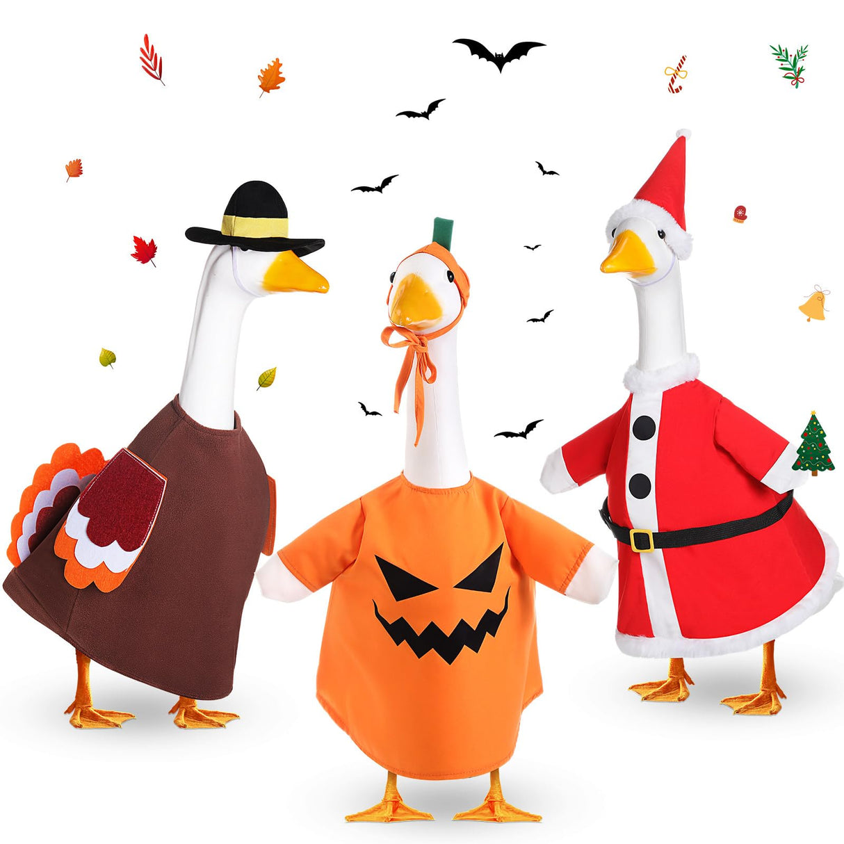 Silicherry 3 Set Halloween Goose Outfit Fall Christmas Lawn Porch Goose Cloth Costume Thanksgiving Xmas Outdoor Patio Yard(Novel Style)