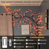 Cherry LED Tree Branch Lights for Wall, Cherry Blossom Willow Vine Twig Decor Garland with 48 LED Lights and Remote,8 Lighting Modes,Christmas Decorations Indoor for Home Wall Door Window (47inch)