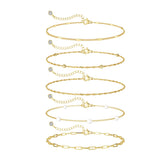 Pearl Bracelets for Women, Dainty 14K Gold Plated Bracelet Stack Thin Mariner Chain Bracelet Set Fashion Waterproof Minimalist Jewelry Link Bracelets Cute Bracelets for Women Trendy
