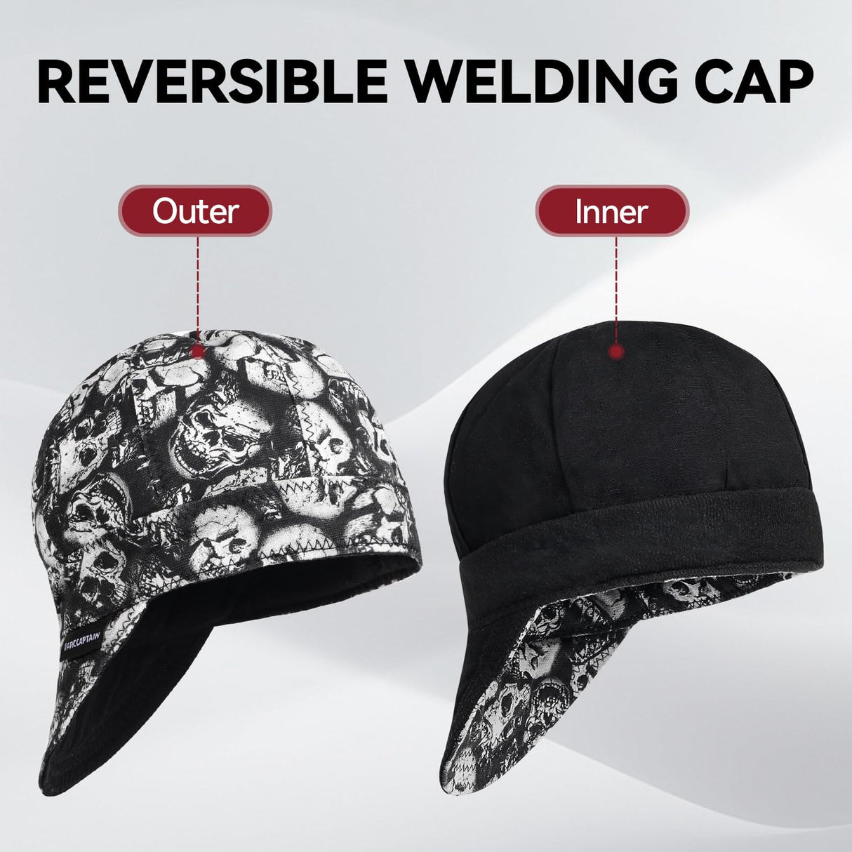 ARCCAPTAIN Reversible Welding Caps, 8 Panel Protective Welding Cap, 10 oz Fireproof Cotton Comforts for Safety and Protection While Welding to Men Women, 7 1/4