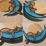 BOXCASA Orange Cat Suncatchers Handcrafted Stained Glass Window Hanging - Moon Phase Memorial Gifts for Cat Lovers,Birthday,Christmas Day, for Women,Mom