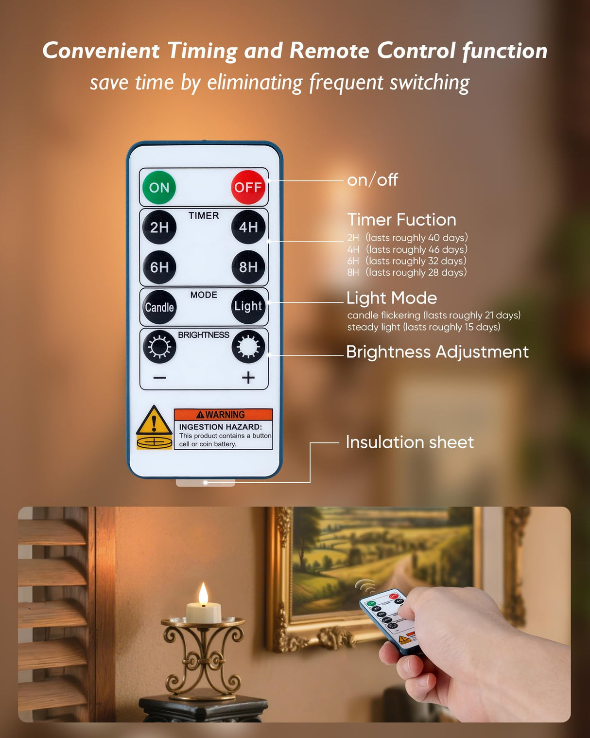 Amagic Flameless Timer Remote Tealights Candles, 3D Black Wick Flickering Tea Lights, 400+Hour White Votive Candles Battery Operated, Set of 24 for Wedding Table Decor, Halloween, Christmas, Holiday