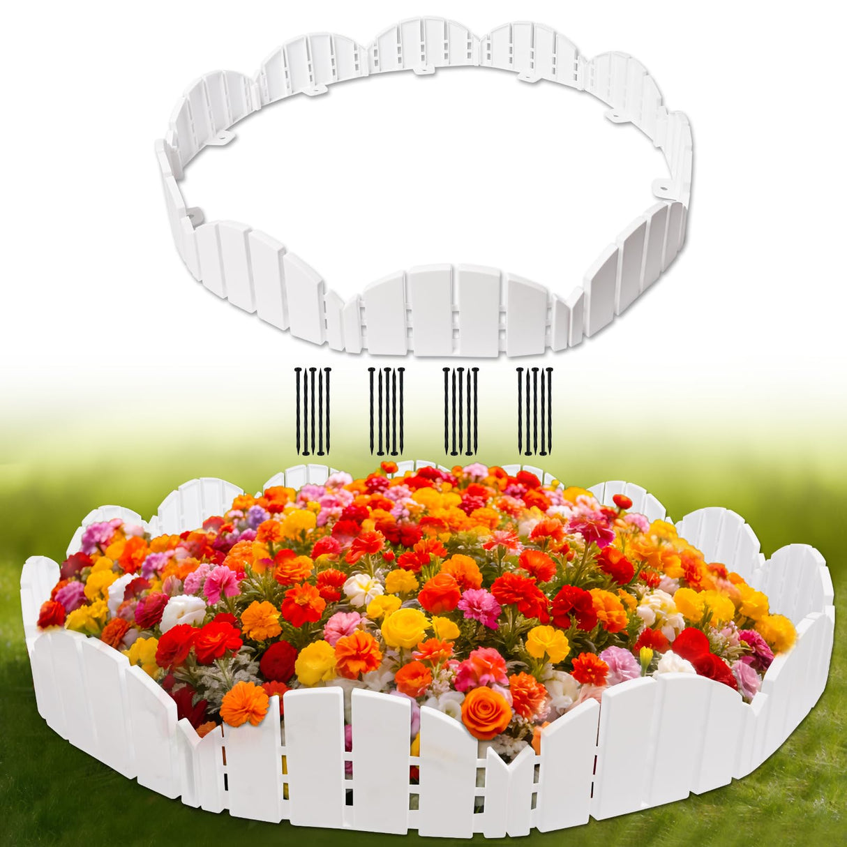 White Garden Edging Flexible Landscape Border with Anchoring Spikes for Lawn Flower Bed Outdoor Decor (30)