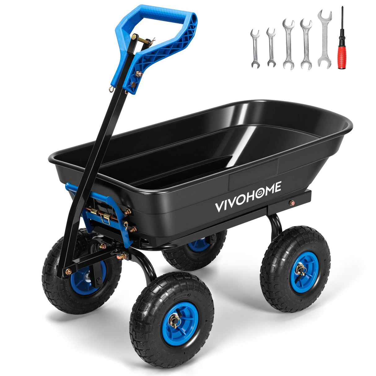 VIVOHOME 660lbs Wheelbarrow Dump Garden Cart with 2-in-1 Convertible Handle
