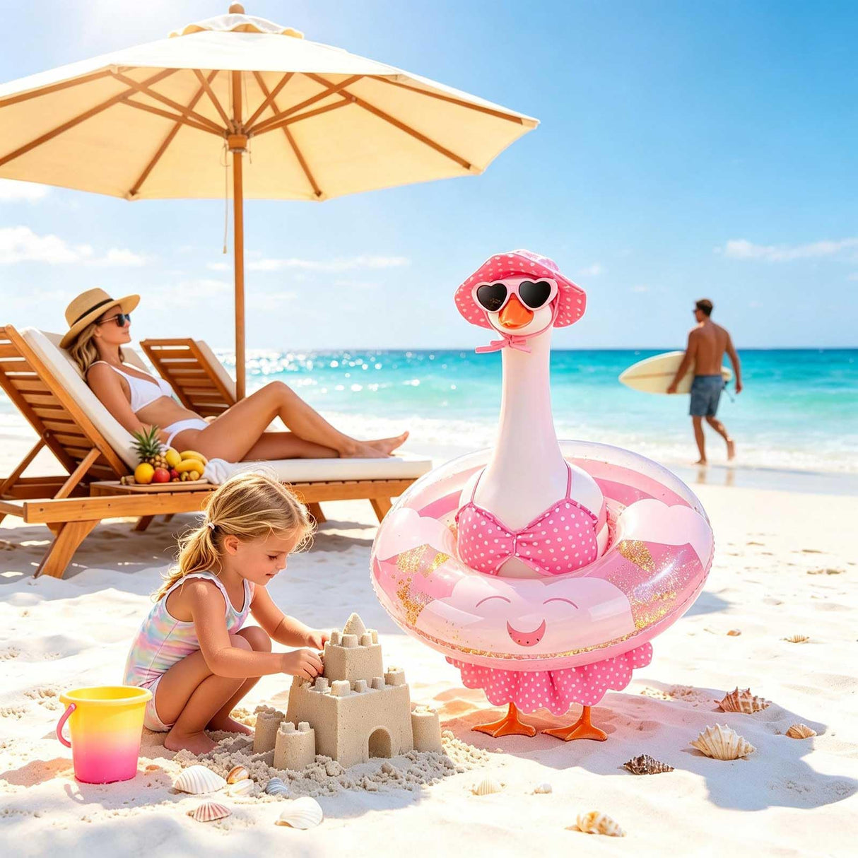 yuboo Summer Porch Goose Outfits Fits 23" Bikini Goose Outfits with Swimming Ring, Sunglasses, Hat and Skirt Hawaiian Porch Goose Clothes Costume for Outdoor Patio Yard Decor Pink