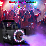 Hakuta Fog Machine, Smoke Machine with Racing, Jumping, Fading, Flashing LED Modes 18 Colorful LED Lights 2300 CFM Spray Automatic Smoke Machine, Great for Halloween, Christmas, Wedding and Parties