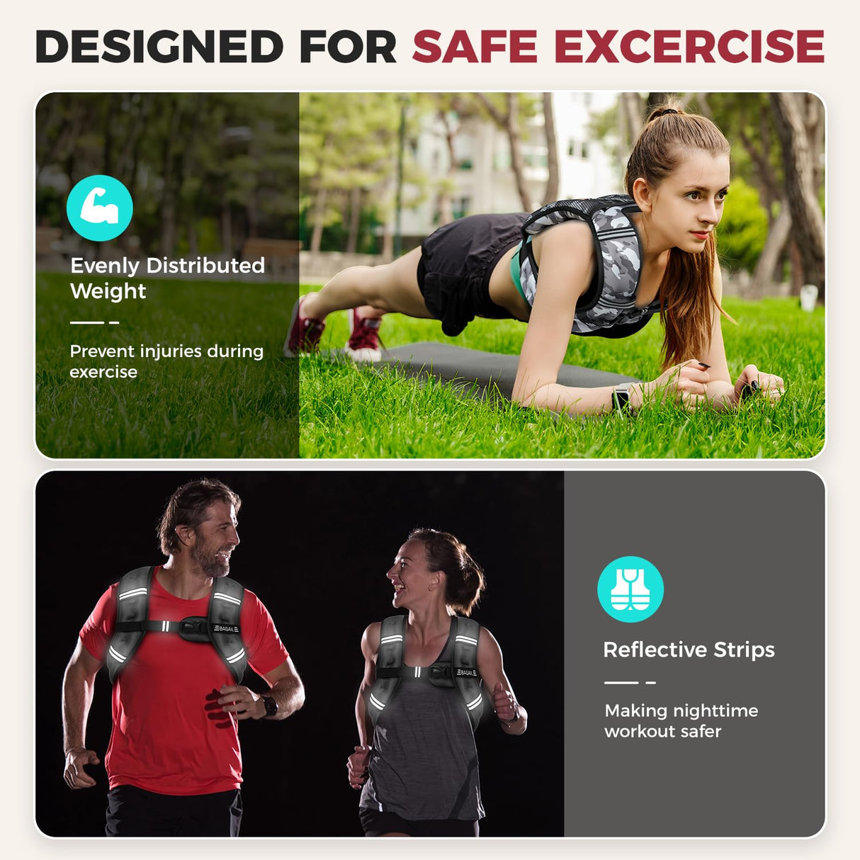 BAGAIL Weighted Vest, 5lbs/10lbs/12lbs/15lbs/20lbs/25lbs/30lbs Weight Vest with Detachable Phone Pouch, Rucking Vest for Women, Men, Walking, Weight Loss, Training, Running