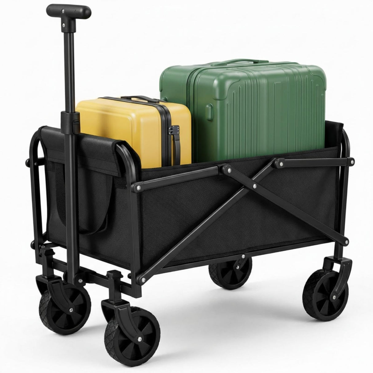 Opkkcun 80L Small Collapsible Wagon Cart Foldable Garden Cart with All Terrain Wheels, Lightweight Portable Utility Wagon for Beach, Camping, Grocery, Shopping, Outdoor Sports