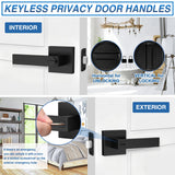 Plustool 3 Pack Matte Black Door Handles, Keyless Interior Door Knobs, Privacy Door Lever Locksets for Bedroom Bathroom, Heavy Duty Square Door Lock, Reversible for Left&Right Handled Doors