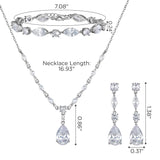 SWEETV Bridal Jewelry Set for Wedding, Cubic Zirconia Necklace Dangle Drop Earrings Bracelet Set, Teardrop Marquise Brides Bridesmaids Wedding Prom Anniversary Jewelry Gifts for Women