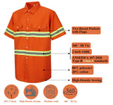 Ousafeve Class 3 Orange Hi Vis Button Up Safety Work Shirts for Men Reflective (Large, Orange_Short)