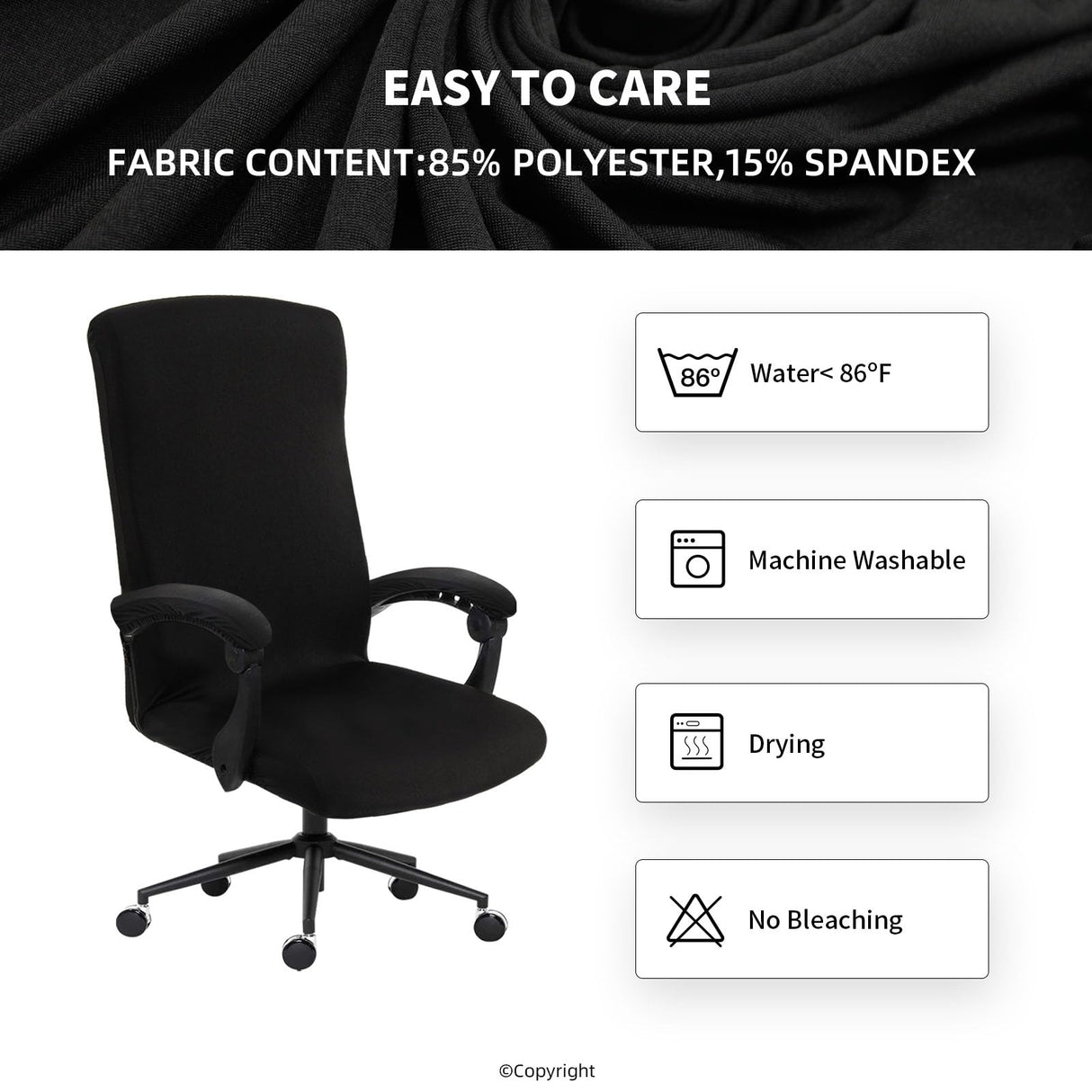 Water Resistant Stretch Computer Office Chair Cover with Armrest Covers Durable Zipper Universal Washable Removable Spandex Rotating Boss Chair Slipcovers Anti-dust Soft Desk Chair Seat Protector