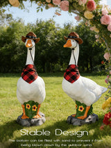 LarpGears Premium Adjustable Large Porch Goose Statue – 23” Realistic Hollow Plastic Garden Goose with Removable Cowboy Hat & Bandana, Stone Base with Sand-Fillable Design for Outdoor Stability