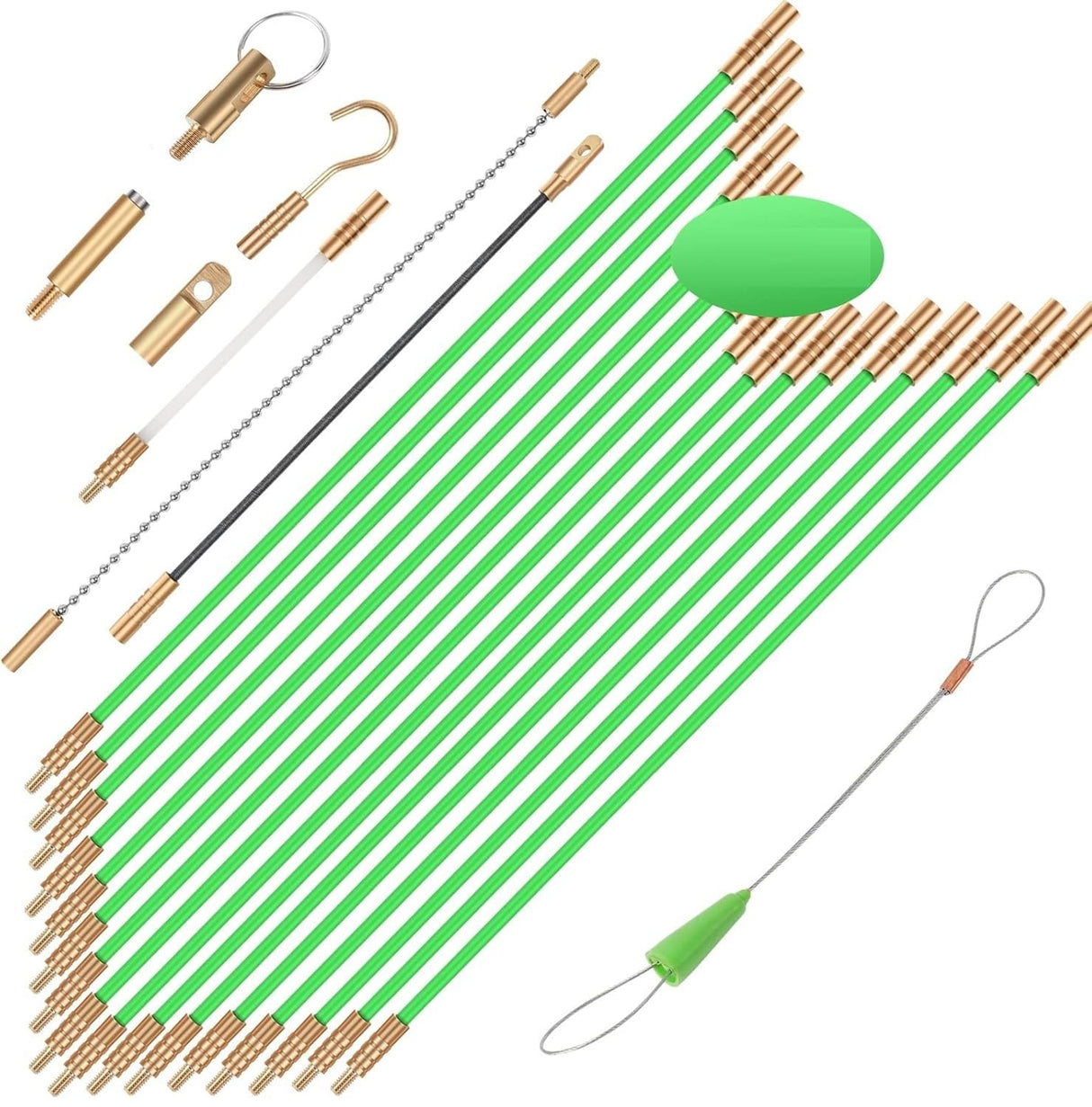 FTIHTRY 45FT Fiberglass Running Electrical Wire Cable Glow Rods Wire Pulling, Fish Rods Electrical Kit with 8 Different Attachments and Fish Tape Wire Puller Kit