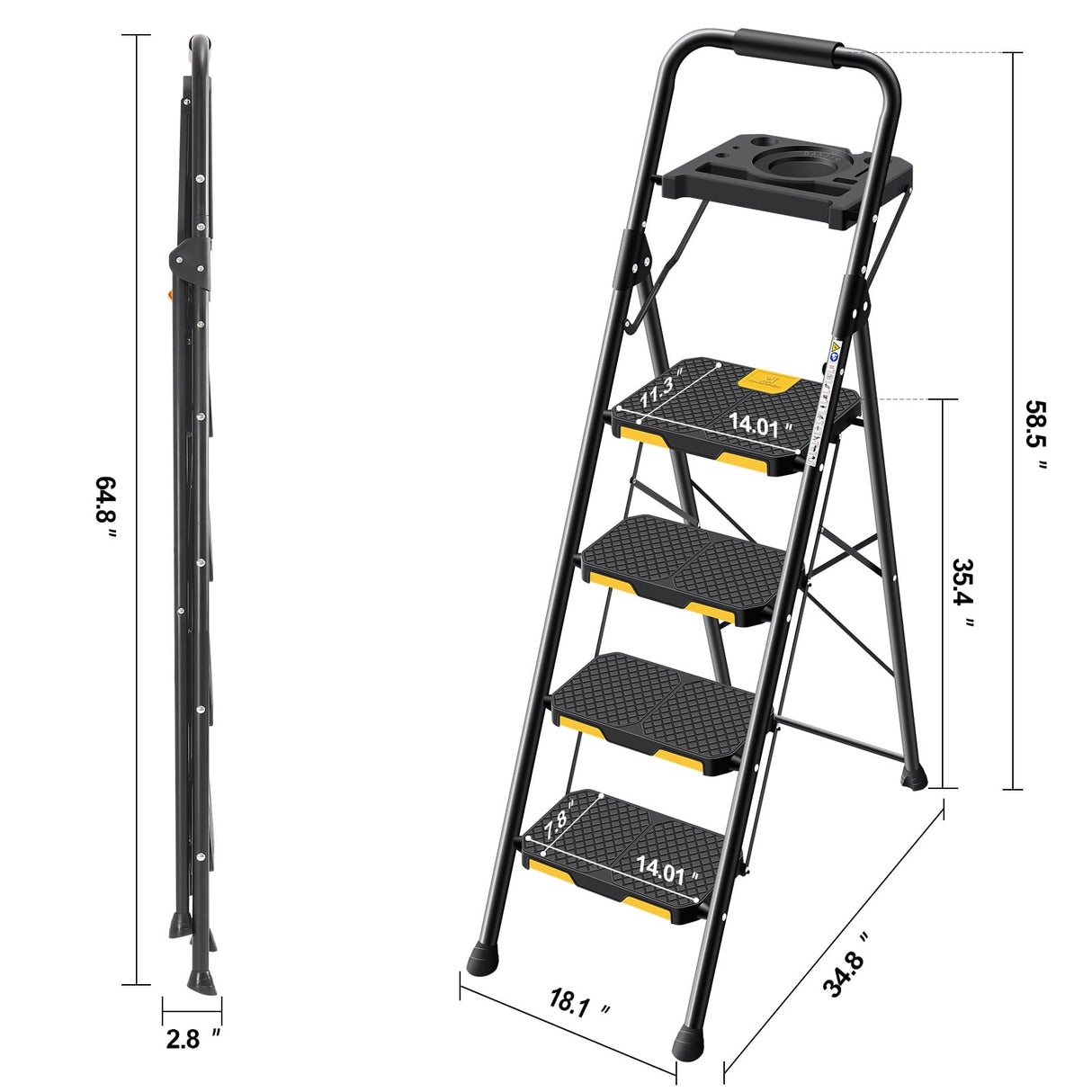 KINGRACK 4 Step Ladder with Tool Platform, Folding Step Stool with Wide Pedal, Safety Locking, Sturdy Steel Ladder Portable Safety Ladder for Painting Home Outdoor Garage