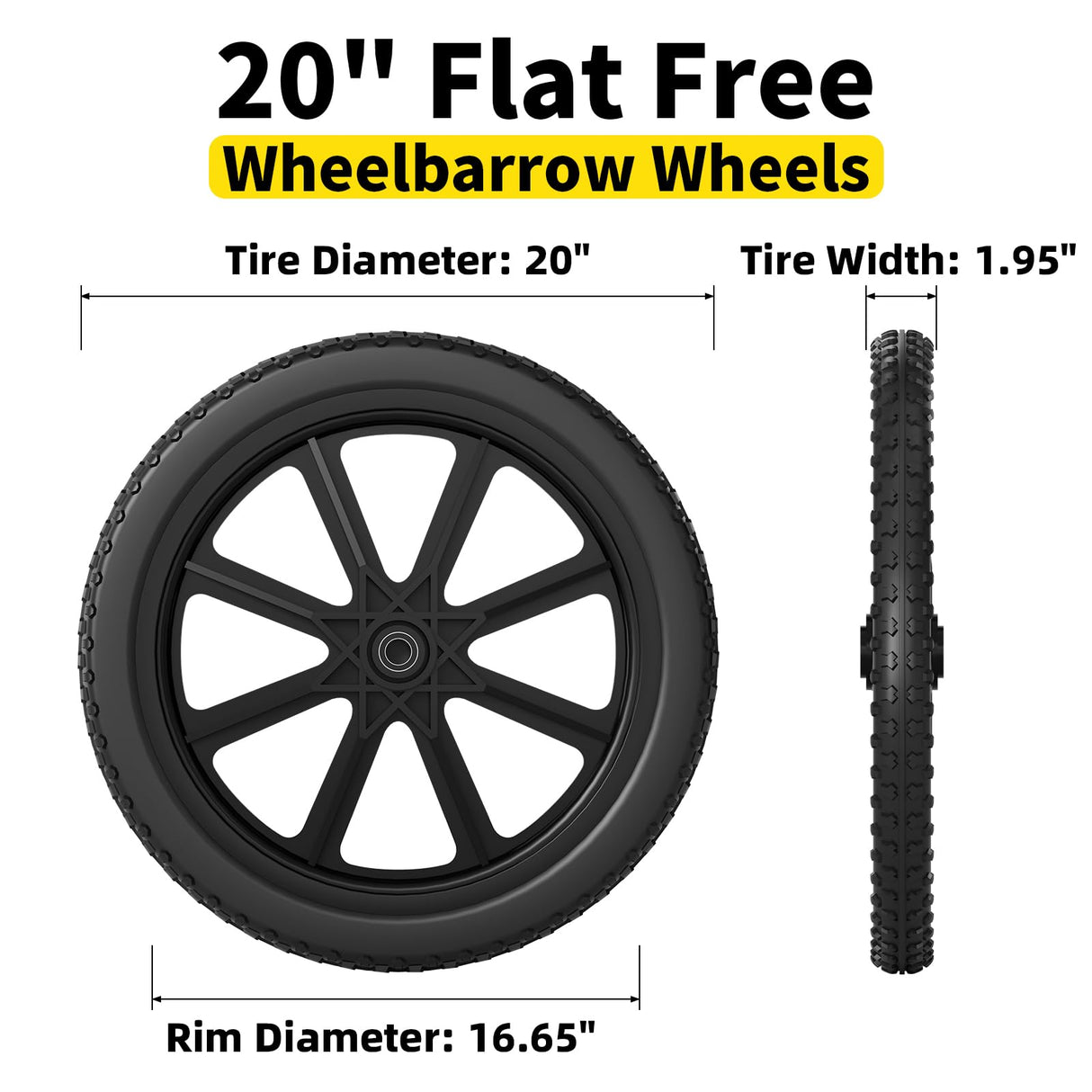 RONPOW 20" Flat Free Wheels Compatible with rubbermaid Wheelbarrows Tires