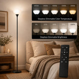 PESRAE Floor Lamp, Remote Control with Stpeless Color Temperatures and Brightness, Torchiere lamp for Bedroom, Living Room, Bulb Included (Matte Black)