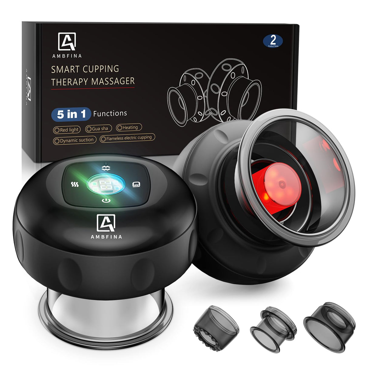 Ambfina 2 Electric Cupping Therapy Set, 5-in-1 Smart Cupping kit with Red Light Therapy, Gua Sha Massage Tool, Relieves Neck Shoulder Back Aches Muscle Soreness, Improves Blood Circulation