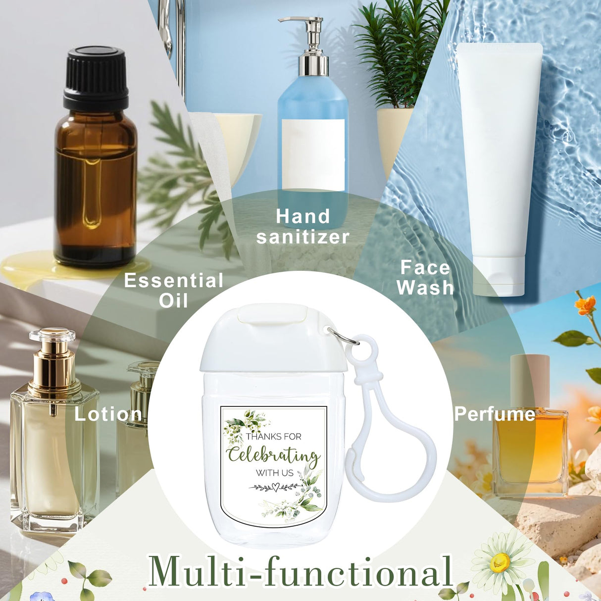 50Pcs Mini Hand Sanitizer Bottles Bulk with Thank You Labels - Wedding Favors - Personalized Wedding Favors for Guests, Thank You Gifts Party Supplies for Bridal Shower Gift (Sanitizer Not Included)