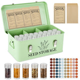 Himake 60 Slots Seed Storage Box with 4 Dividers, Metal Seed Storage Organizer Saving Box, Seeds Packet Container, Professional All-in-One Kit with 60 Seeds Envelopes and Label Stickers