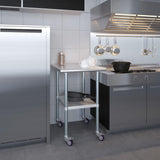 AmGood 30 in. x 24 in. Stainless Steel Work Table with Wheels | Metal Kitchen Food Prep Table | NSF