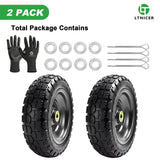 LTNICER 10" Flat Free Replacement Wheels for Gorilla Carts (2-Pack), 4.10/3.50-4 Solid Tires with 5/8" Axle Bore & 2.1" Offset Hub, Heavy Duty No-Flat Wheels for Garden Carts, Hand Trucks & Wagons