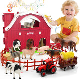 Big Red Barn Toys for Toddlers 1-3, Farm Animal Figures Playset with Tractor for 2 3 4 5 Year Old Kids, Musical Preschool Montessori STEM Learning Toys, Christmas Birthday Easter Gift for Boys Girls