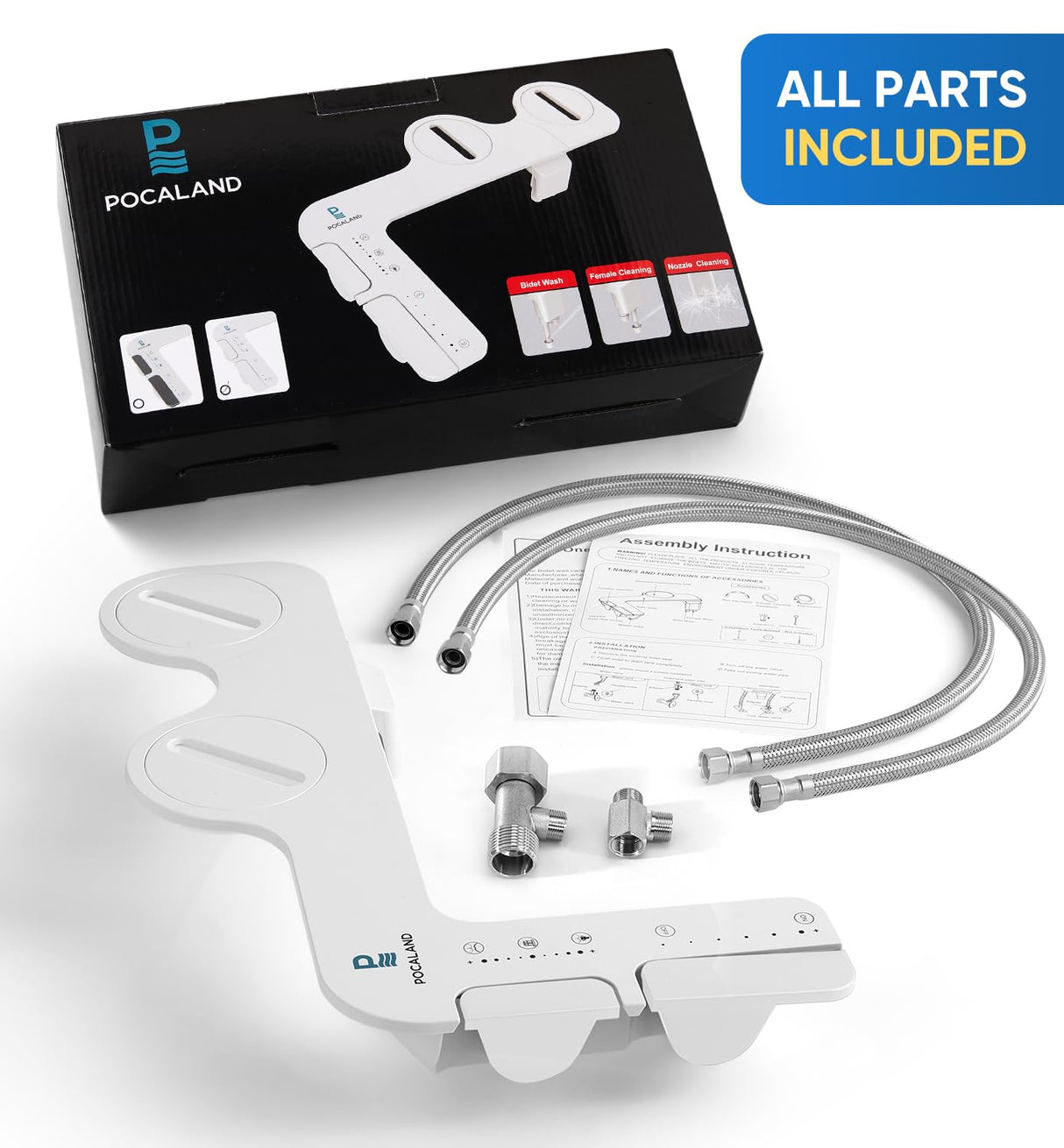 Ultra-Slim 3-in1 Bidet, Warm Water, Self-Cleaning, Posterior&Feminine Wash-(Retractable Dual Nozzles), Non-Electric Bidet Attachment for Toilet Seat, Adjustable Water Pressure, Stainless Steel Inlet