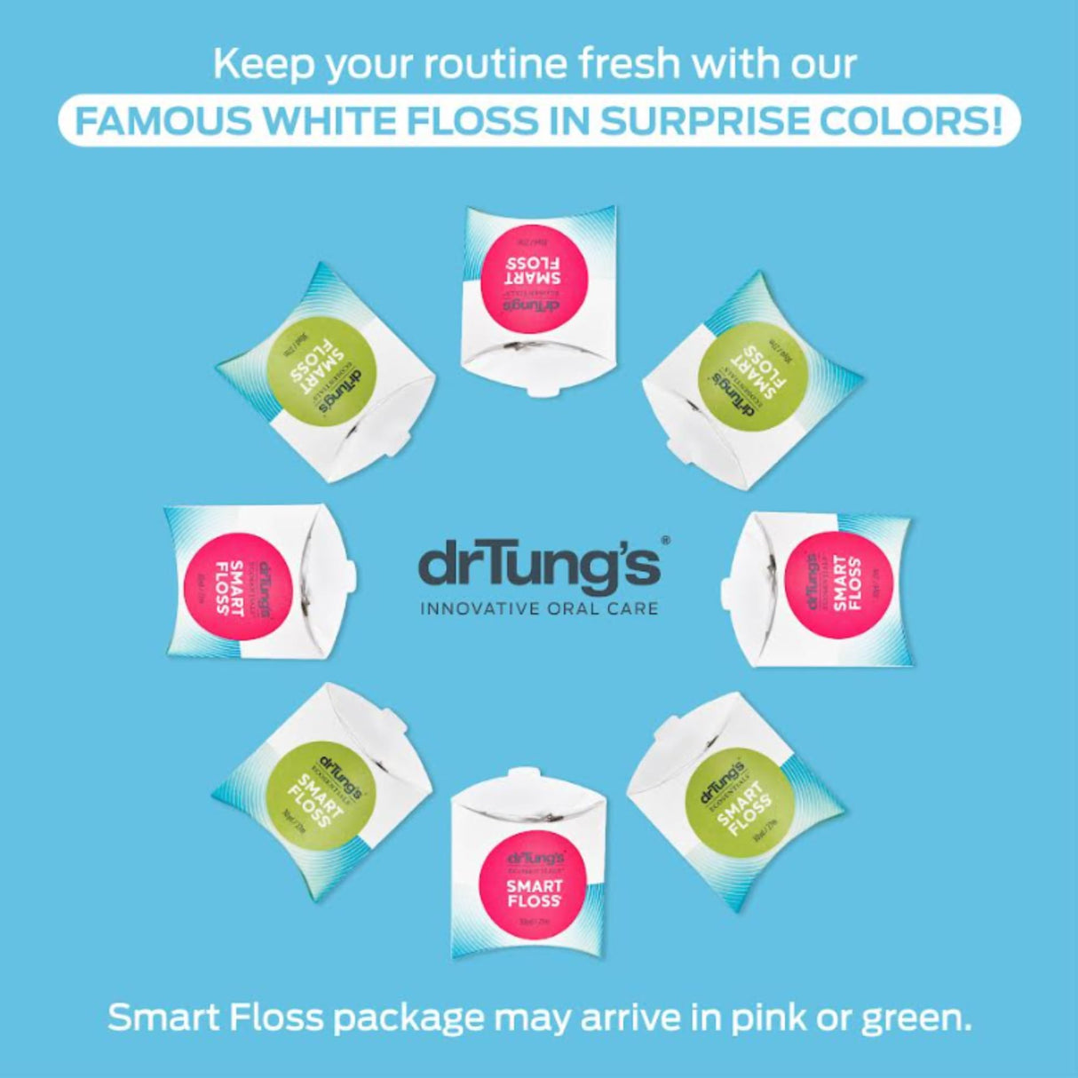 DrTung's Smart Floss - Natural Floss, PTFE & PFAS Free Floss, Gentle on Gums, Expands & Stretches, BPA Free - Cardamom Flavor, Colors Vary (10 Pack)
