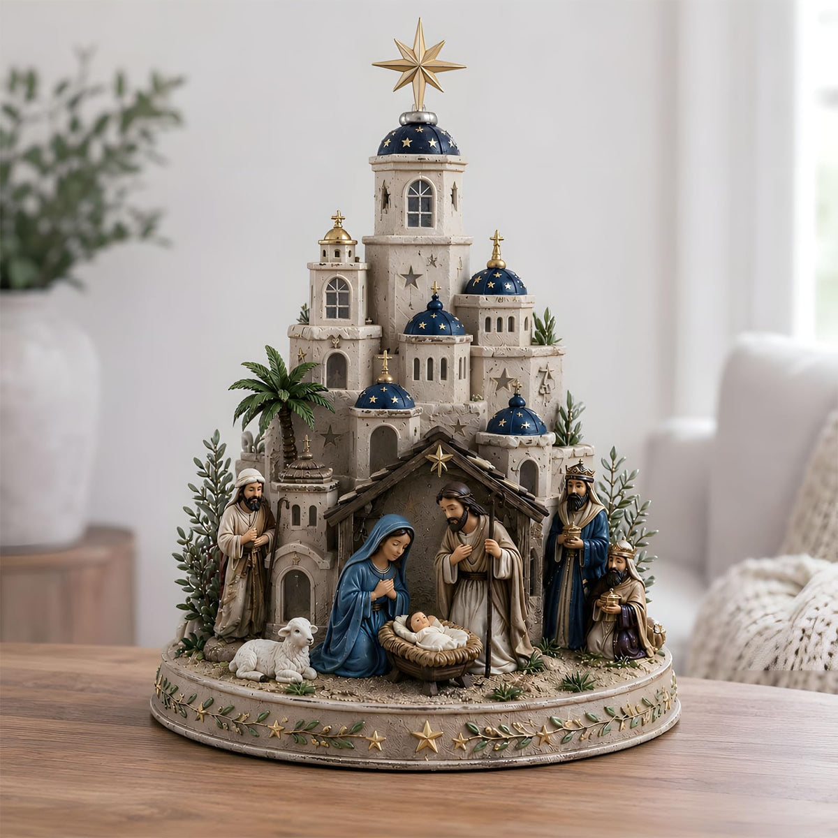Bethlehem Nativity Church Light Tower,Lighted Nativity Scene Tabletop,1 Pcs