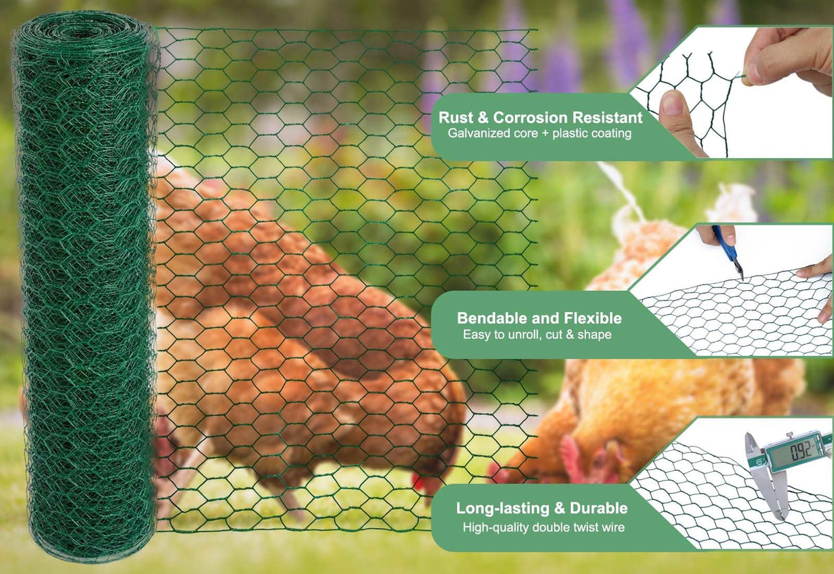 Mklsit Chicken Wire 15.7 x 315 Inches Chicken Wire Fencing Mesh, Green