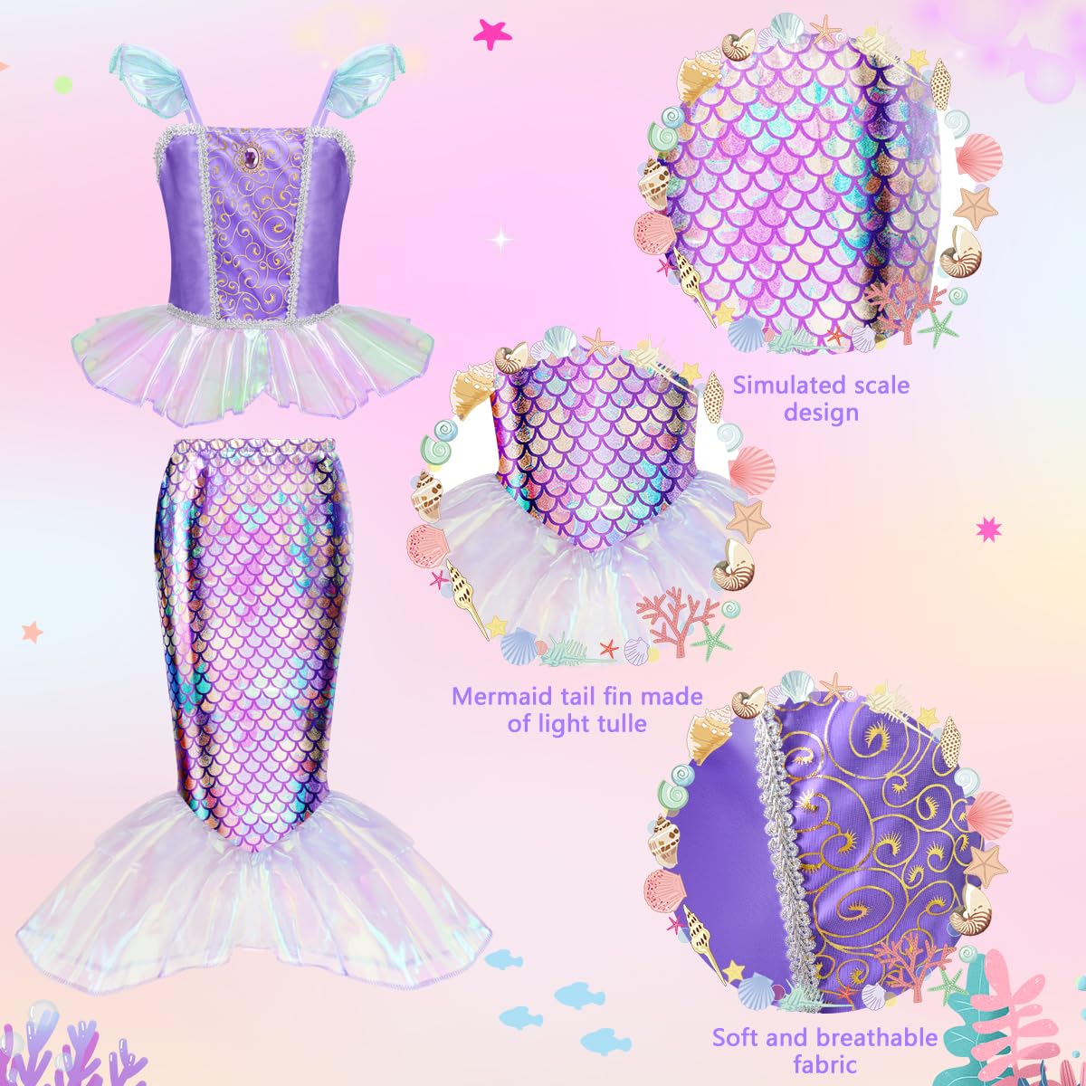 Meland Mermaid Dress for Girls, Princess Dress Up Costume Toy (5-6 Years)