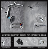 BOZYBO Rain Shower Head with Handheld: High Pressure Shower Heads with Handheld Spray Combo, 12" Rainfall Shower Head and 9 Sprays Hand Showerheads with Magnetic Docking and Power Jets, Chrome
