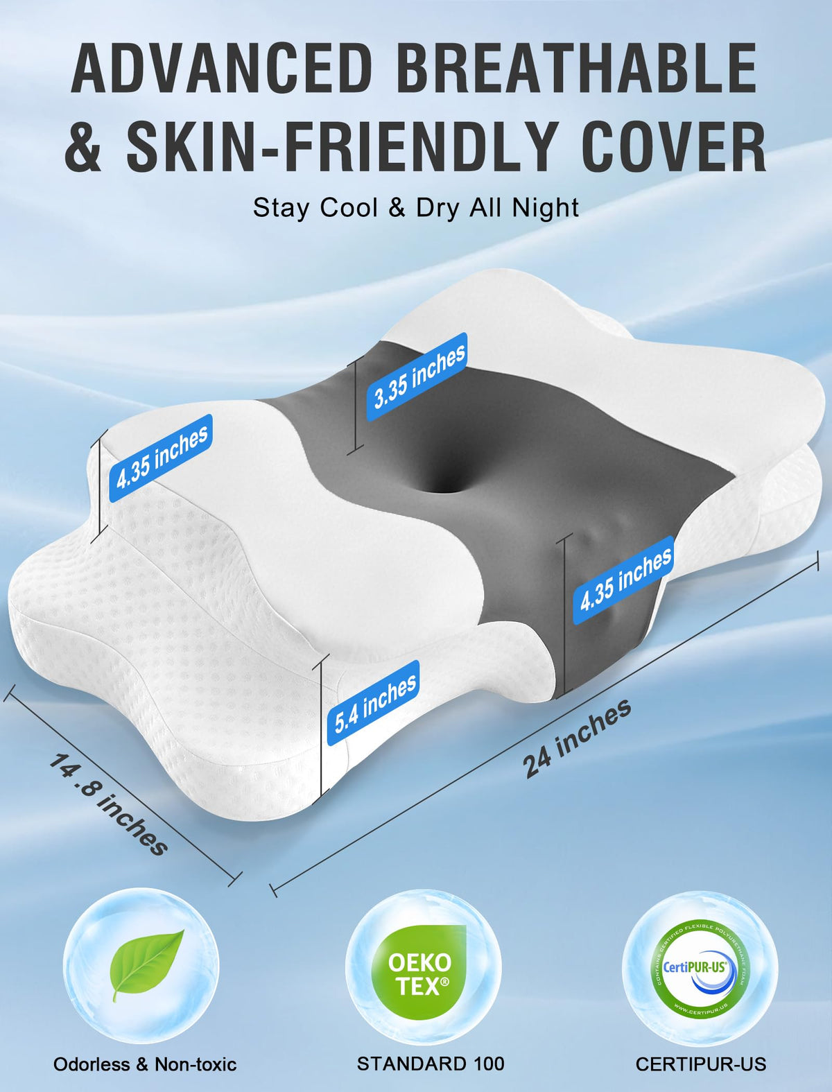 DISSA Cervical Neck Pillow for Side Sleepers Ergonomic Contour Memory Foam Pillow with Adjustable Orthopedic Neck Support for Pain Relief - Gift for Christmas & Birthdays